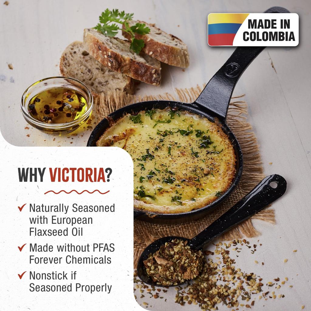 VICTORIA Cast Iron Skillet 4.8 Inch 12.3cm SKL204, Pre-Seasoned Long Handle Mini Frying Pan Made in Colombia