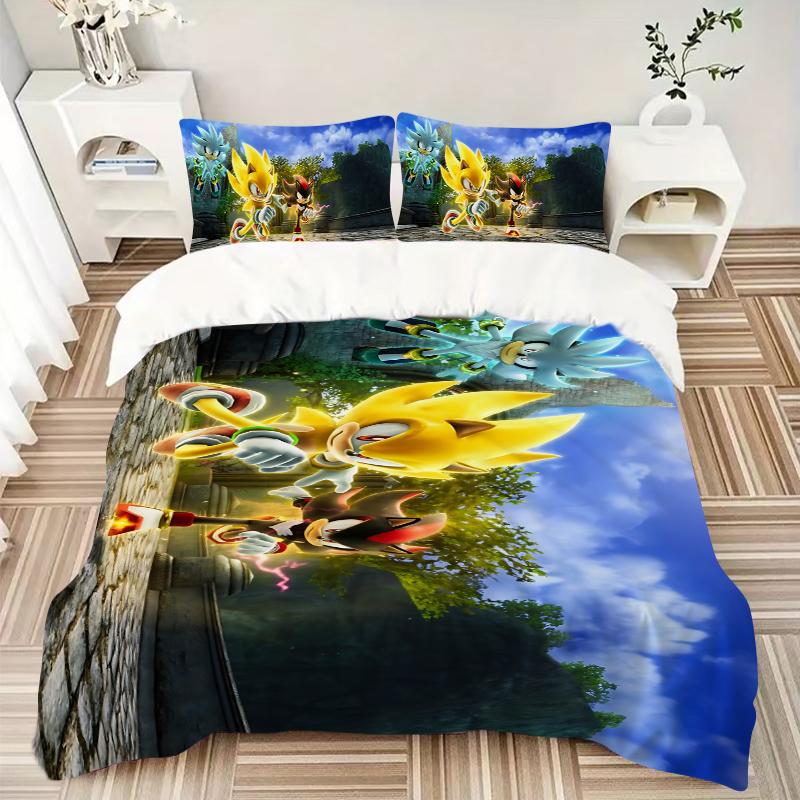 Sonic Friends Adventure Printed 3pcs Bedding Set Soft Microfiber 1 Duvet Cover And 2 Pillowcases Home Bedroom Decor Xmas Gift Ek135