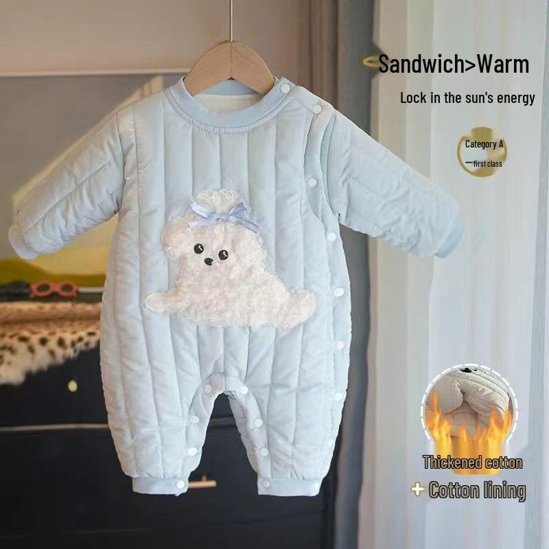 

New Fleece-Lined Cotton Baby Jumpsuit with Cute Cartoon Puppy Design 73 cm