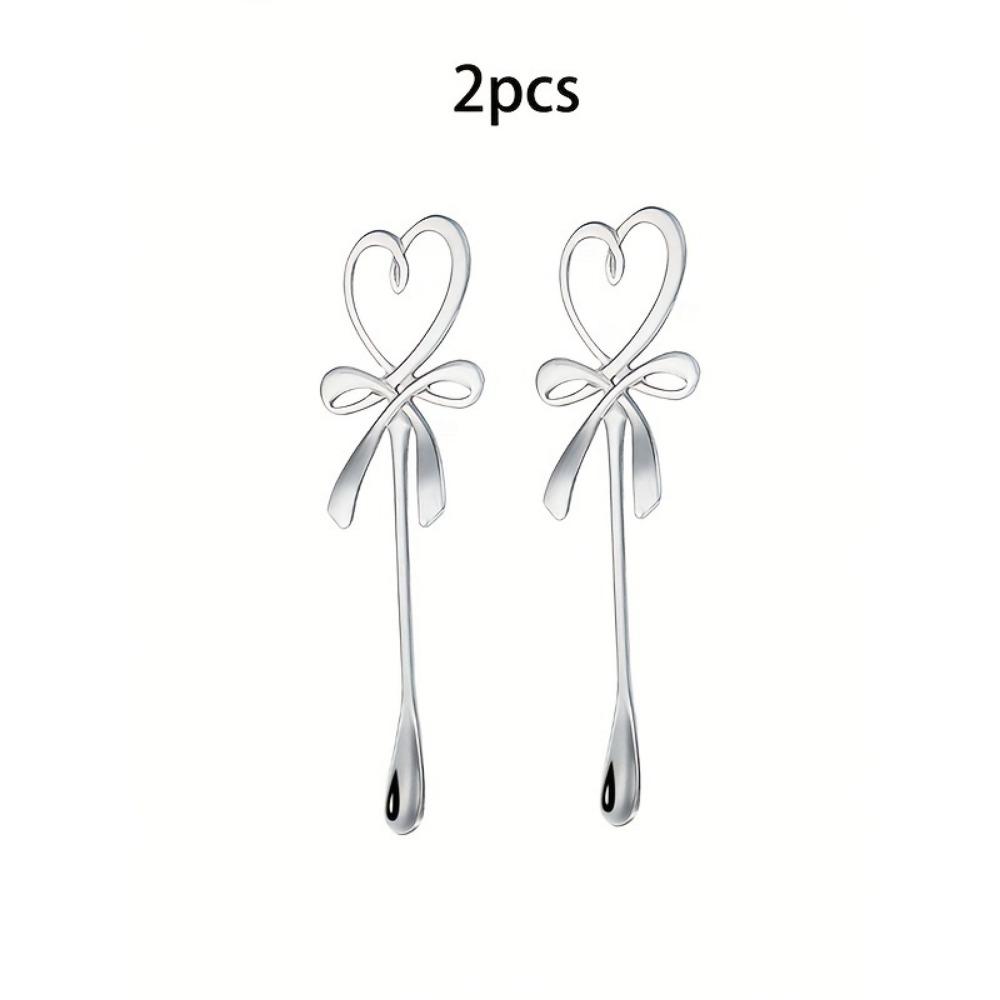 2 pcs Heart Bowknot Hanging Cup Spoon, Love Butterfly Coffee Spoon, Stainless Steel Coffee Stirring Spoon, Stainless Steel Love Bow Spoons
