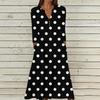 Women's Summer Casual V-Neck Button Retro Polka Dot Print Three-quarter Sleeve Long Dress With Pockets