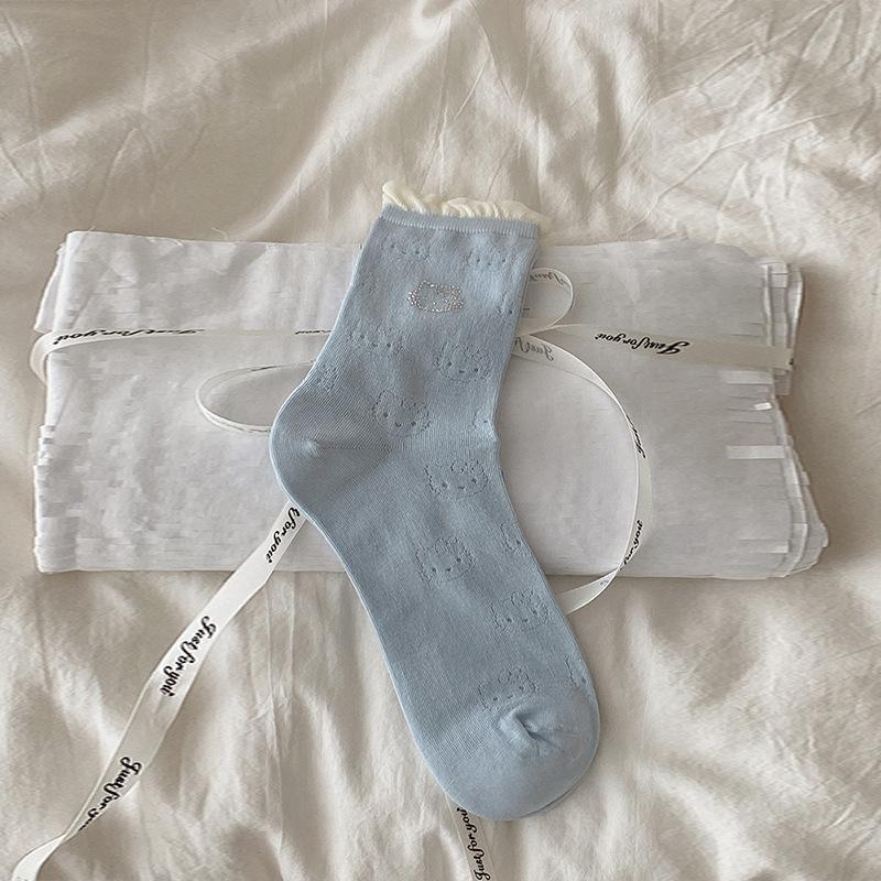 

Женские летние тонкие мультяшные носки-гольфы с цветной сеткой, дышащие, бесшовные 1 pair светло-синий