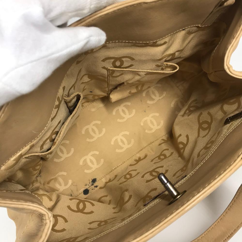 CHANEL Turnlock CC CC Mark Bag Tote Bag Hand Bag Leather Beige