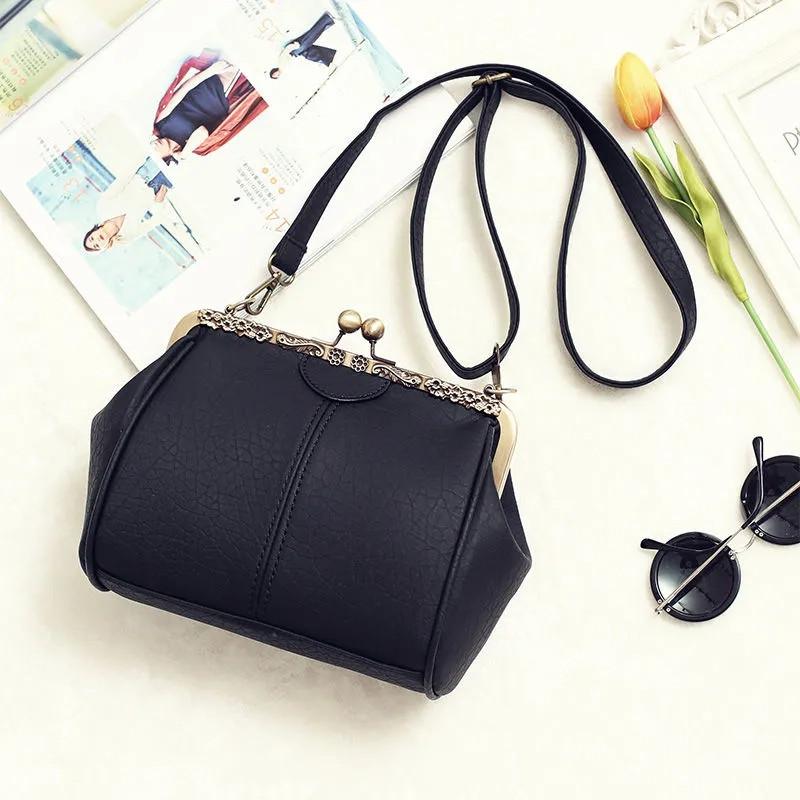 Vintage Luxury Shoulder Bags For Women Clip Handbag Totes Retro PU Leather Crossbody Messenger Bag Lady Clutch