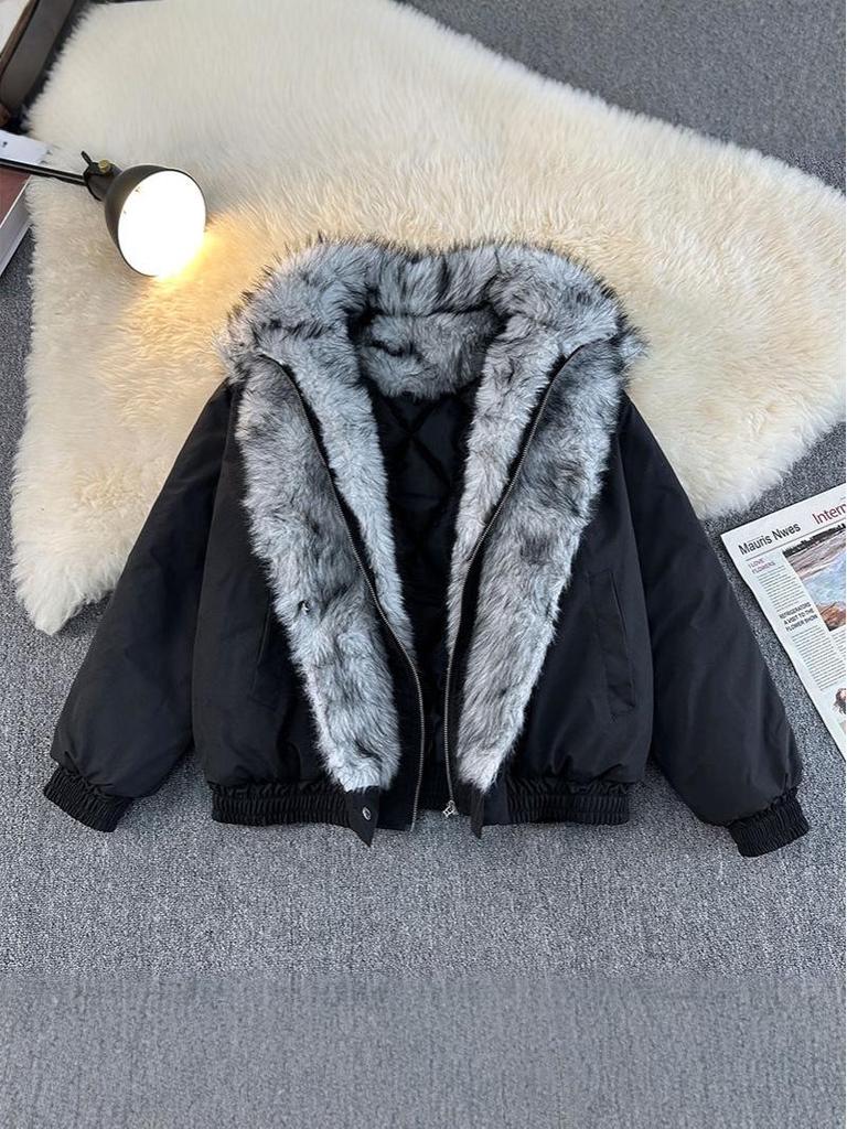 Polar Wolf King Men's Thick Fur Collar Cotton Jacket - Warm, Loose, Versatile, Trendy Coat