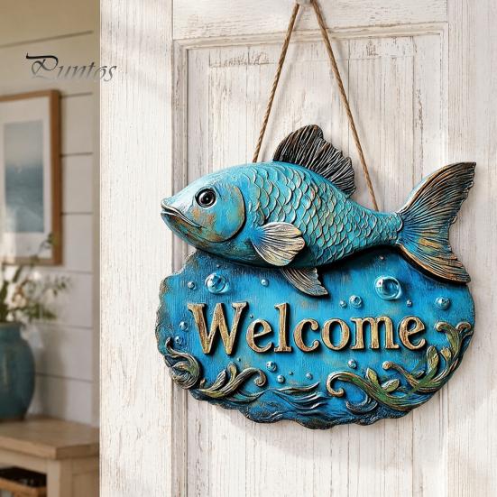 Handgeschnitztes Holzschild zum Aufhängen an der Küste, Retro-Fisch-Anhänger mit Used-Look, Dekorative Wanddekorationen für Zuhause im maritimen Stil mit