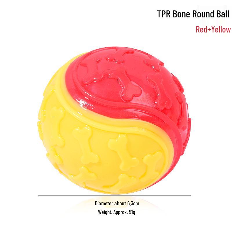 Two-Color Bone Print C-Shaped TPR Squeaky Ball Bite-Resistant Teething Toy for Small Dogs