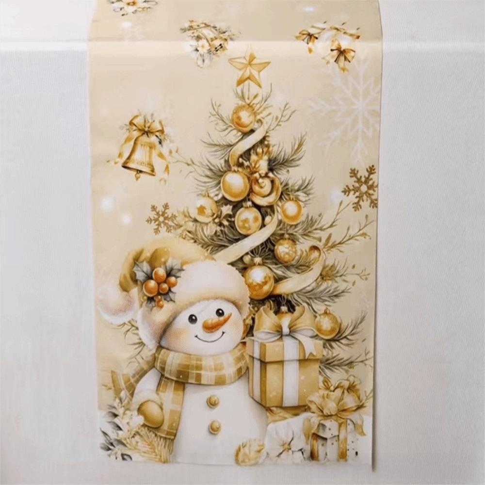 Santa Snowman Christmas Tablecloth Reindeer Poinsettia Table Runner Xmas Table Flag Kitchen