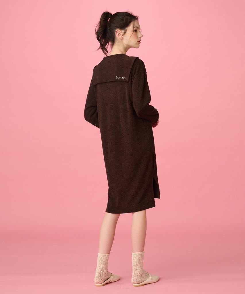 DEAR,PEER Sailor Collar Knit Dress Dark Brown