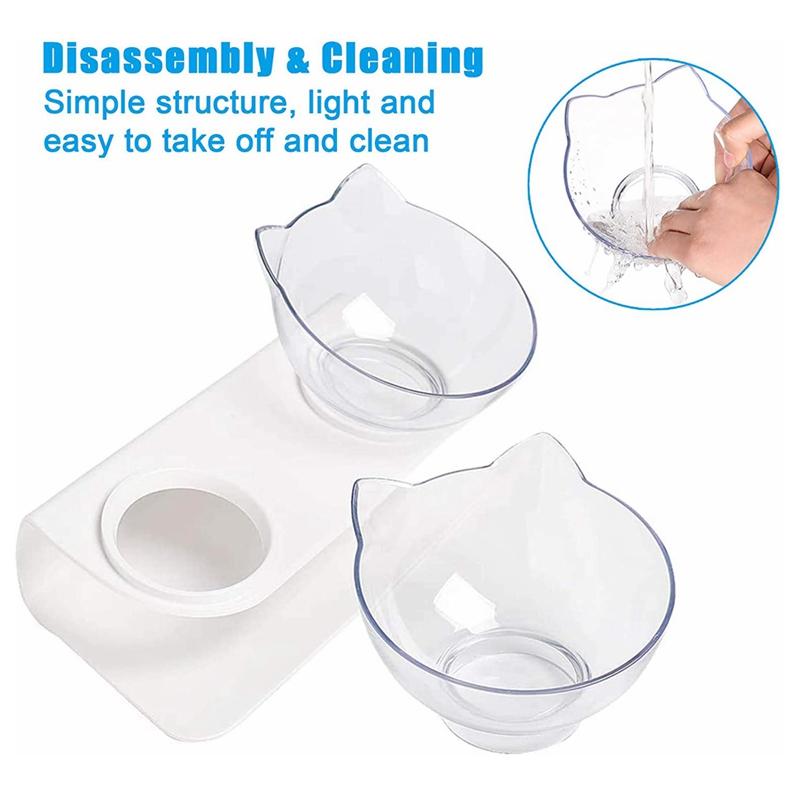 Cat Elevated Double Transparent Plastic Bowl Pet Feeding Bowl Raised The Bottom Cats and Small Dogs Cute Cat Face Bowl