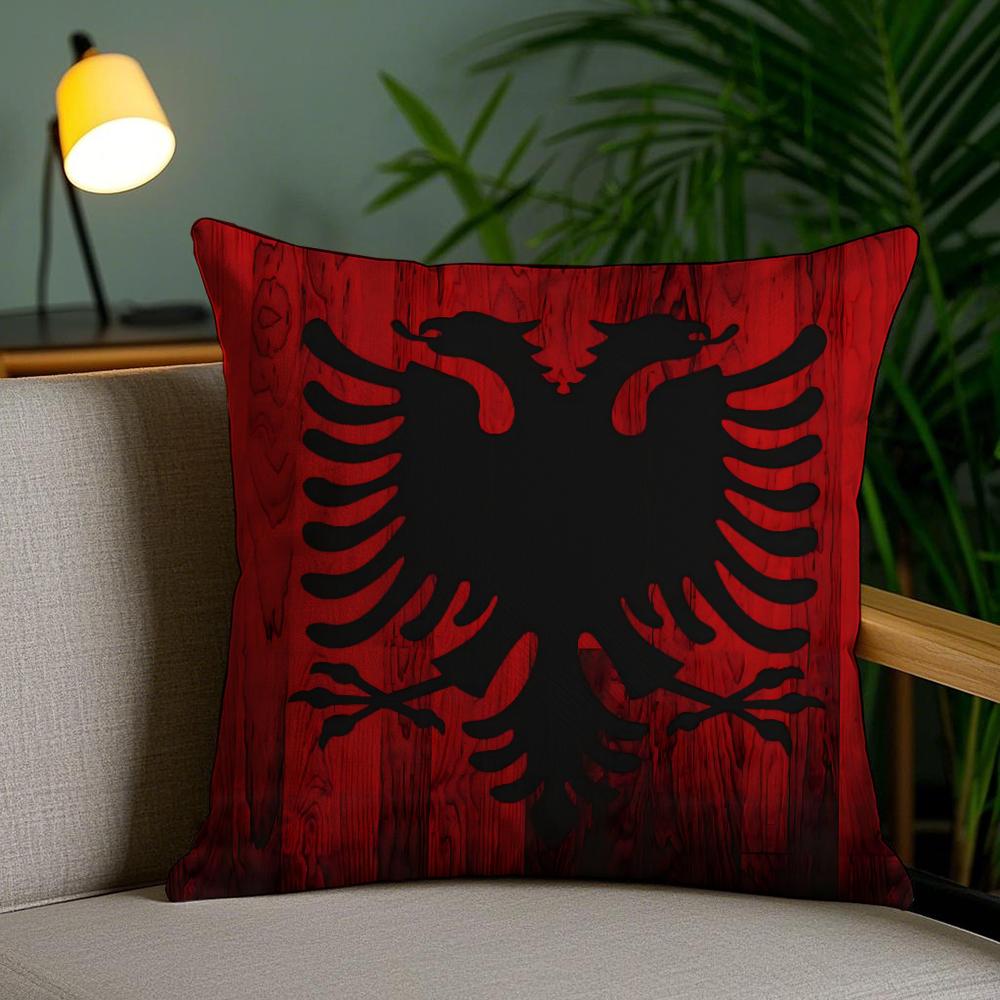 A-Albanias Flag Cushion Cover Soft Short Plush Double-Sided Printing Home Decor Machine Washable Pillow Case Gift