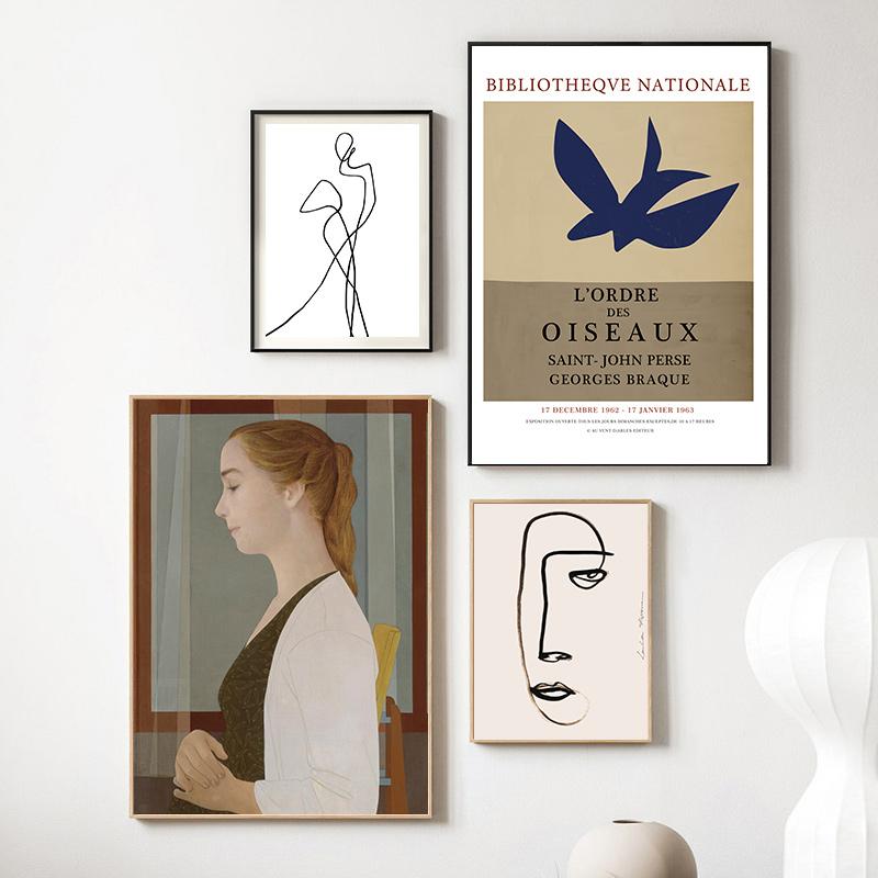 Poster Astratti Ragazza Retrò Stampe Galleria Pittura su Tela Interno Arte Murale Nordico Immagini Per Soggiorno Decorazione Casa