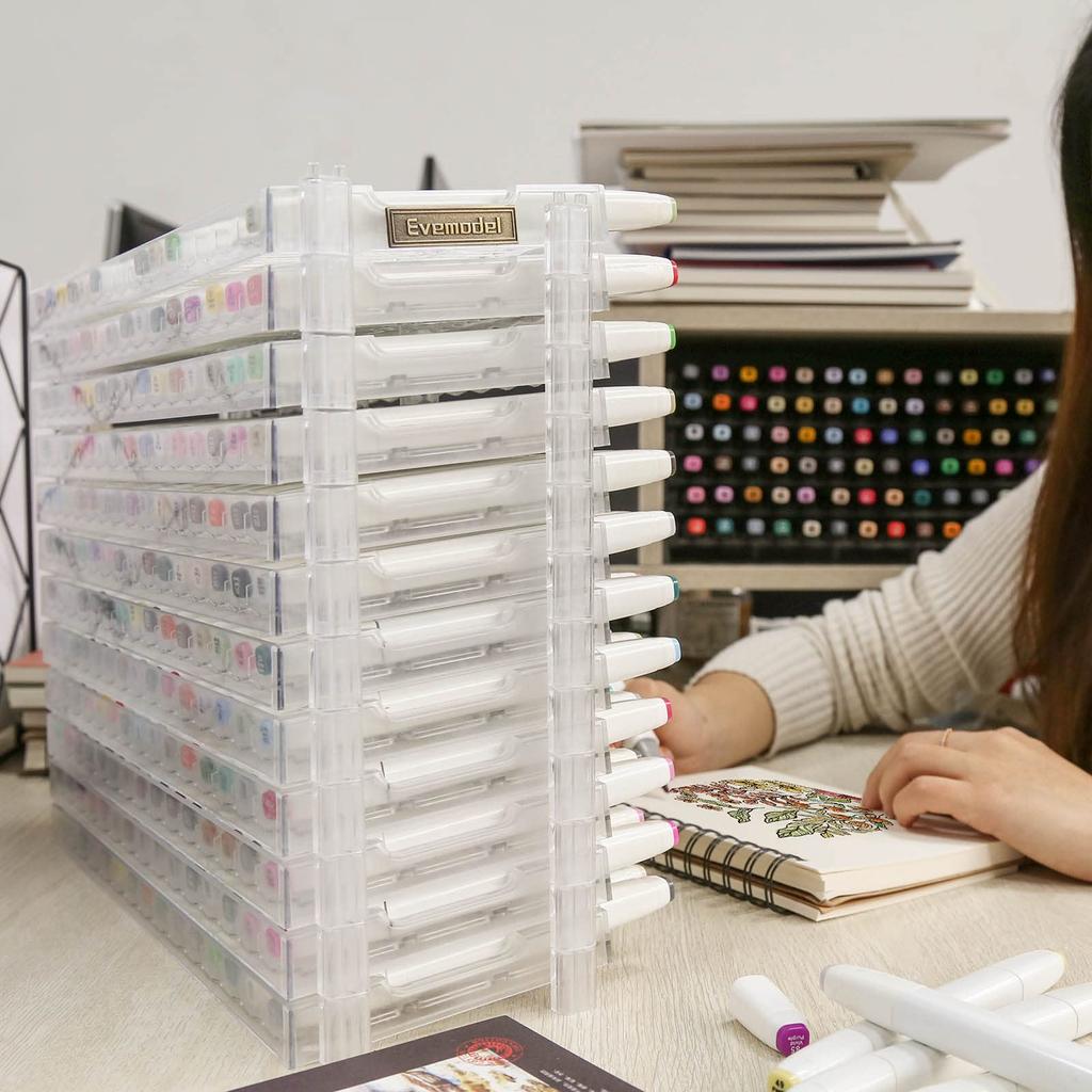 180 Slot Transparent Universal Marker Storage Tray with Pen Holder Display for 180 Pens SN01C Pencil Holder (Transparent, 12)