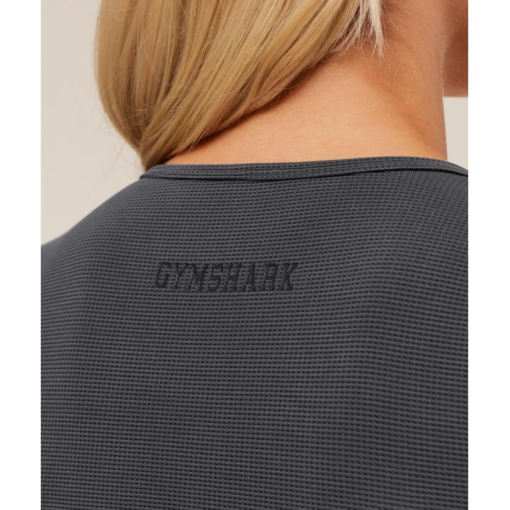 Gymshark Waffle Long Sleeve Top Onyx Grey B2c8p Gb7n