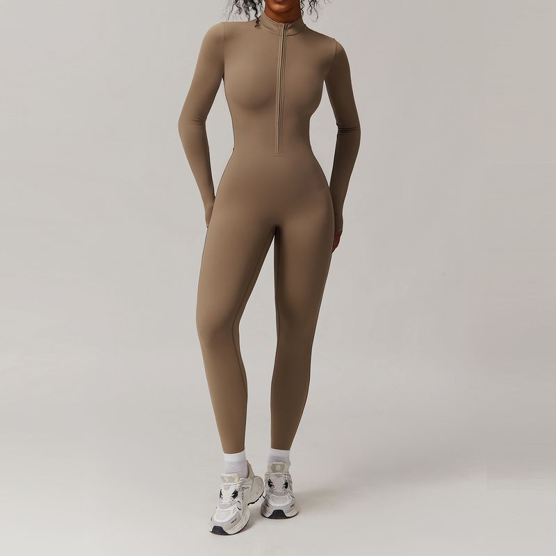 

Guangzhou Zechuang Clothing Co., Ltd. Autumn and Winter Rompers Close-Fitting Fleece Yoga Jumpsuit Outdoor Keep Warm Camel Brown XL