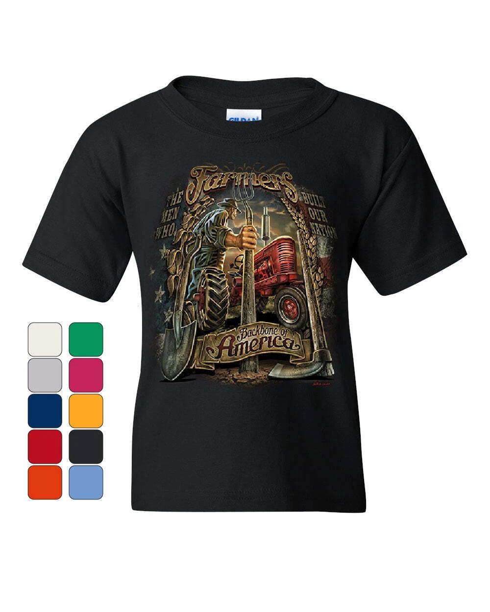 Farmers Backbone of America Youth kids boys T-Shirt Countryside Farming Patriot Kids Tee 130