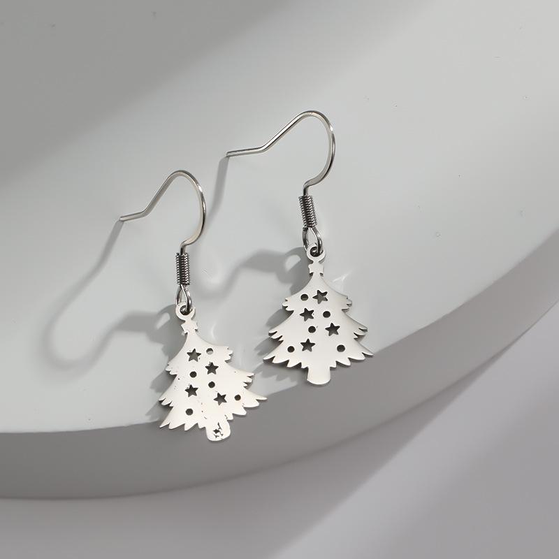 

Stainless Steel Star Cut-out Christmas Tree Dangle Earrings