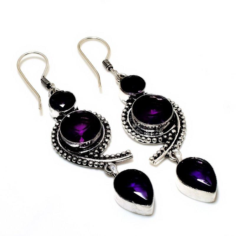 

Ювелирные серьги с аметистом и черной шпинелью 925 пробы, посеребренные, 2,76 дюйма