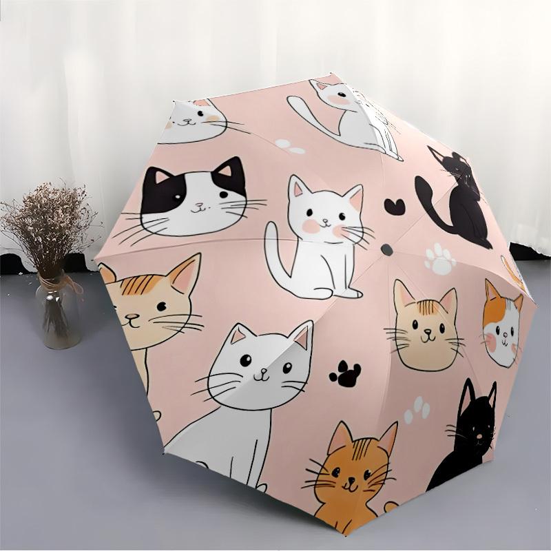 1pc Cat Pattern Automatic Folding Umbrella - Lightweight, Retractable Design with 8-Rib Durability, Perfect for Outdoor Adventures, Fashiona