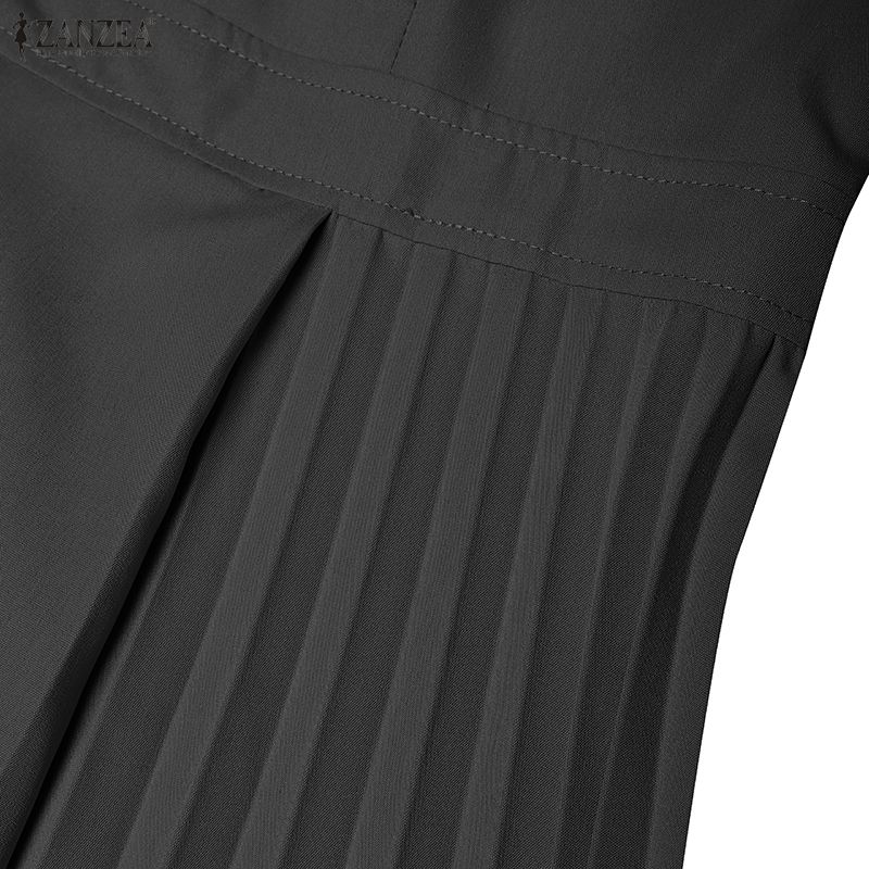 ZANZEA Women Casual Turn Down Collar Solid Color Short Sleeve Dress