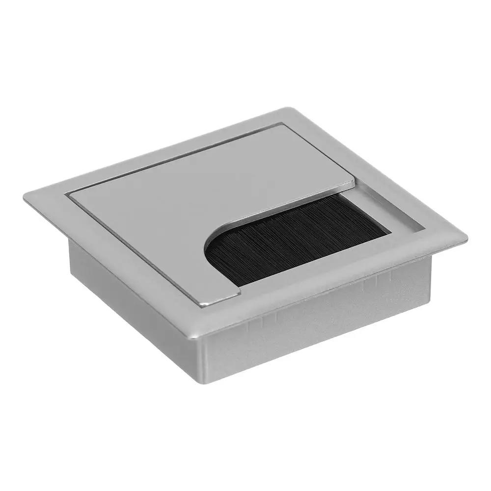 Aluminum Alloy Rectangle Desk Wire Hole Cover Table Outlet Port Computer Desk Cable Grommet Hole Holder with Black Brush
