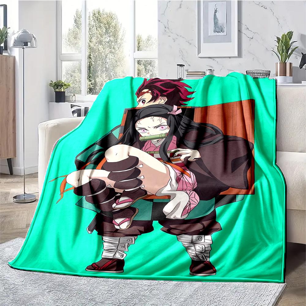 Demon Slayer Theme Printed Blanket - Perfect for Couch, Bed, Travel & Outdoor Use | Machine Washable, Cozy & Durable.