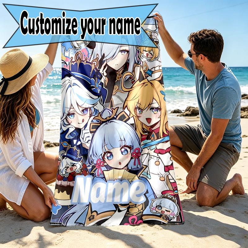 Custom Name Personalized Genshin Impact Print Beach Towel, for Trip Camping Beach Party Home Decor, Birthday Gift for Family & Friends