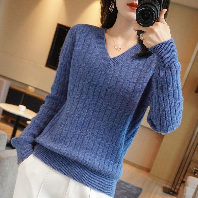 New Korean Style Women's V-Neck Sweater – Loose, Versatile, Plus Size Knitwear for Autumn and Winter