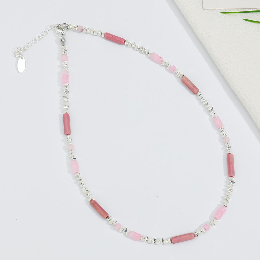 GEMCHIC Women's Irregular Pink Natural Stone Beaded Necklace Geometric Style Fashion Collarbone Chain