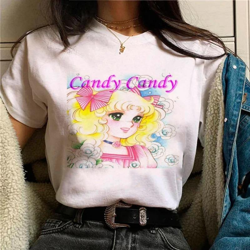 Candy Candy Kawaii T-Shirt Lässig Rundhals Kurzarm Damen Mode Lässiges Kurzarmlanges Trendiges Damenbekleidung Oberteile