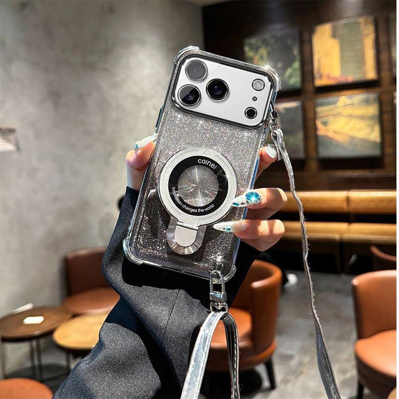 

Crossbody Lanyard Magnetic Bracket Case for iPhone 17 Air 16E 16 15 14 Plus 13 12 11 Pro XS Max XR X Shockproof painting Cover iPhone XS серебряный