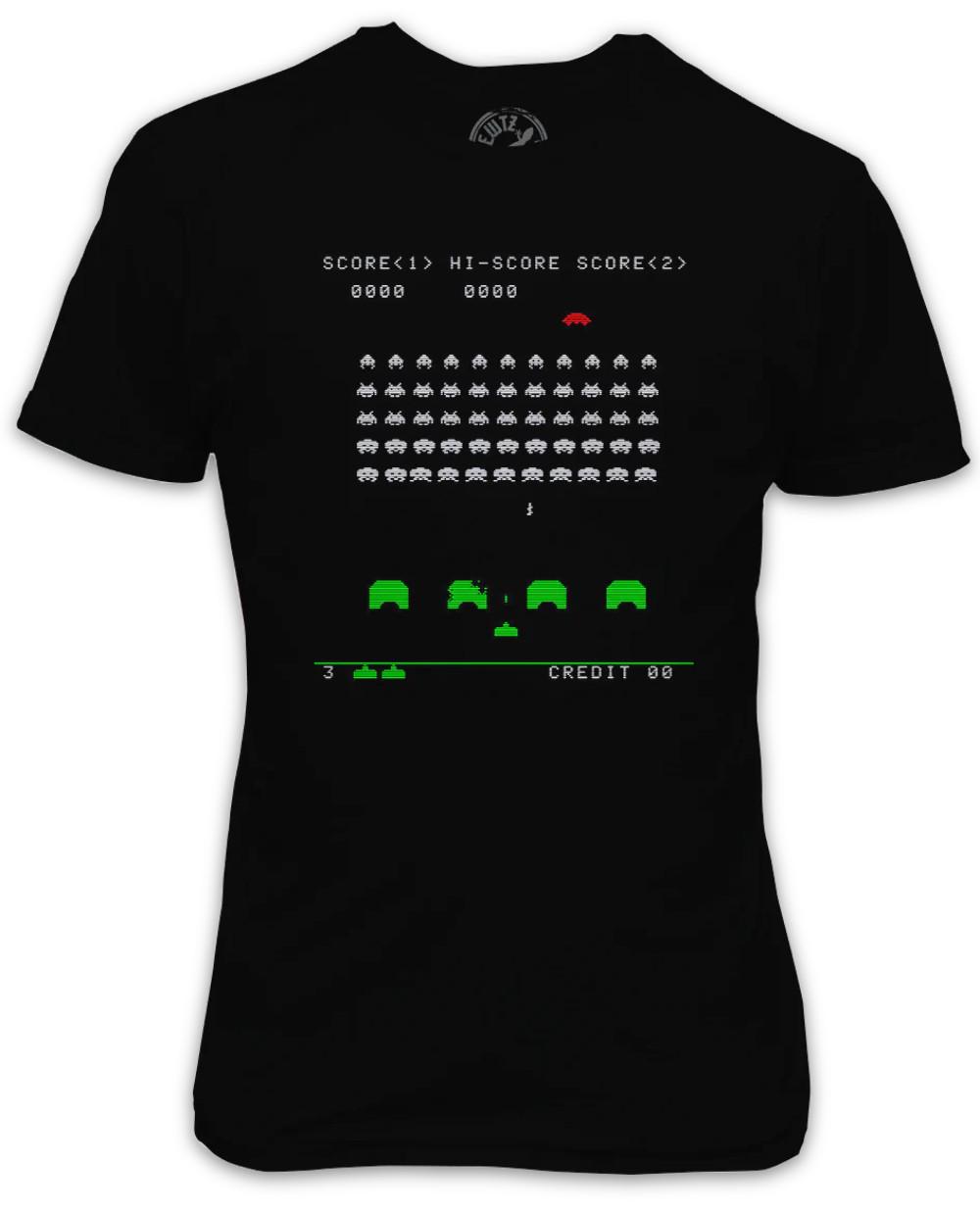 Space Invader Action Inspired Black T-Shirt XL