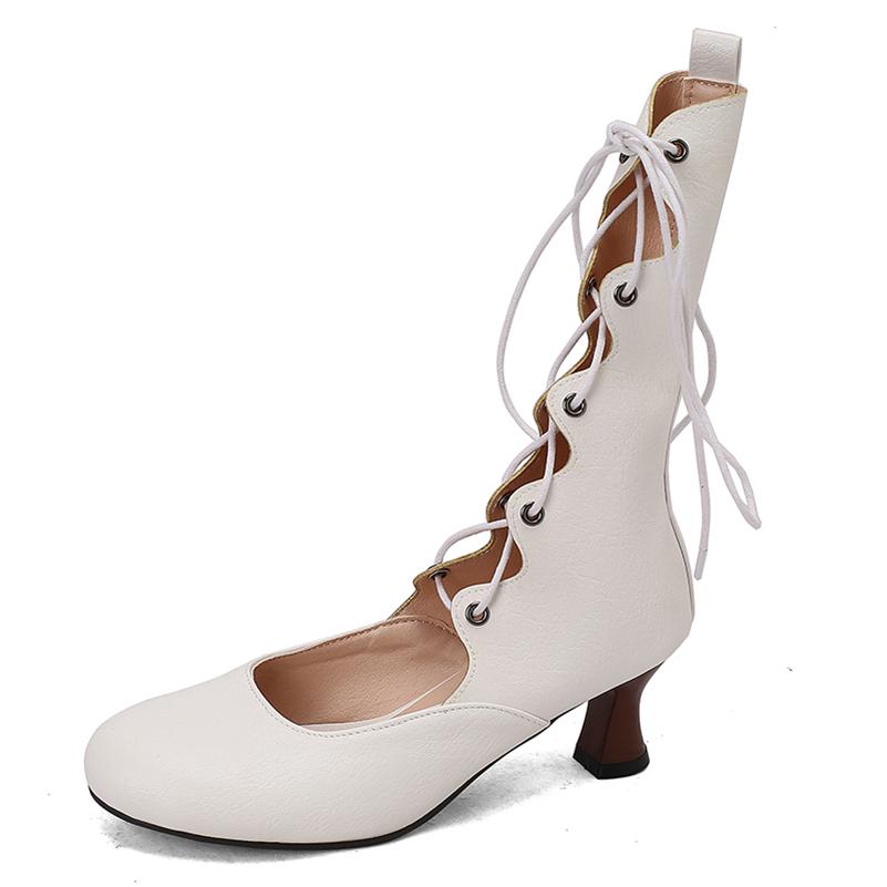 

ANNYMOLI Женские туфли-лодочки с круглым носком и высоким каблуком, на шнуровке, сексуальный дизайн, женская модная обувь, весна-осень, черный, коричневый, 46 33 белый