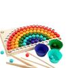 Rainbow Wooden Clip Go Game Set Dot Bead Board Game Toy Rainbow Clip Bead Hand-Eye Coordination Montessori Educational Toys