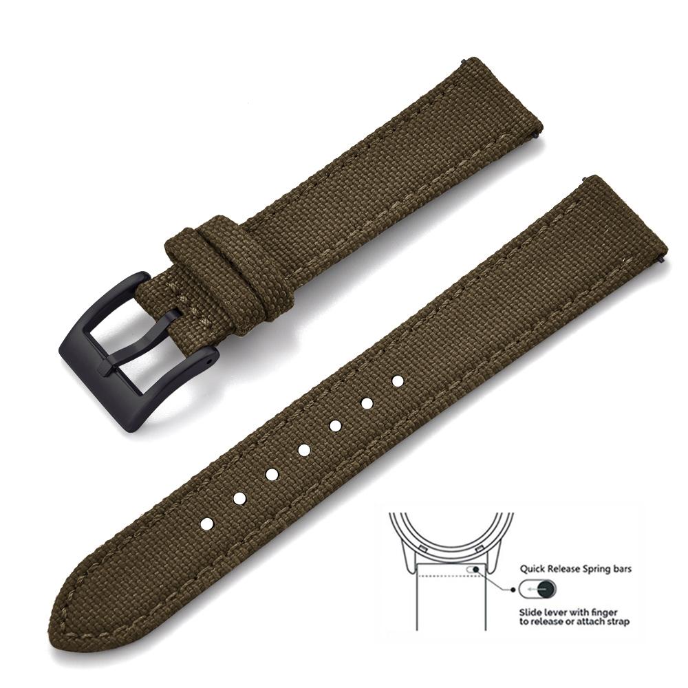 2025 Novo Pulseira de Lona de Nylon de Liberação Rápida de 18/20/22mm Para Samsung Galaxy Watch Huawei GT4 Pulseira de Couro Militar Vintage