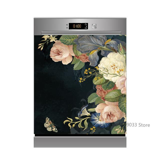 Lotus White Rose Kitchen Dishwasher Door Sticker Home Furniture Renovation Waterproof Vinyl Wallpaper Buddha Flower Room Decor