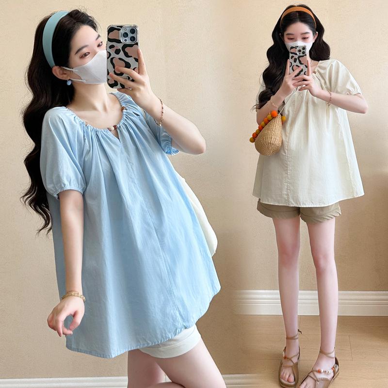 2026 Summer Maternity French Doll Shirt Top & Belly Support Shorts Set