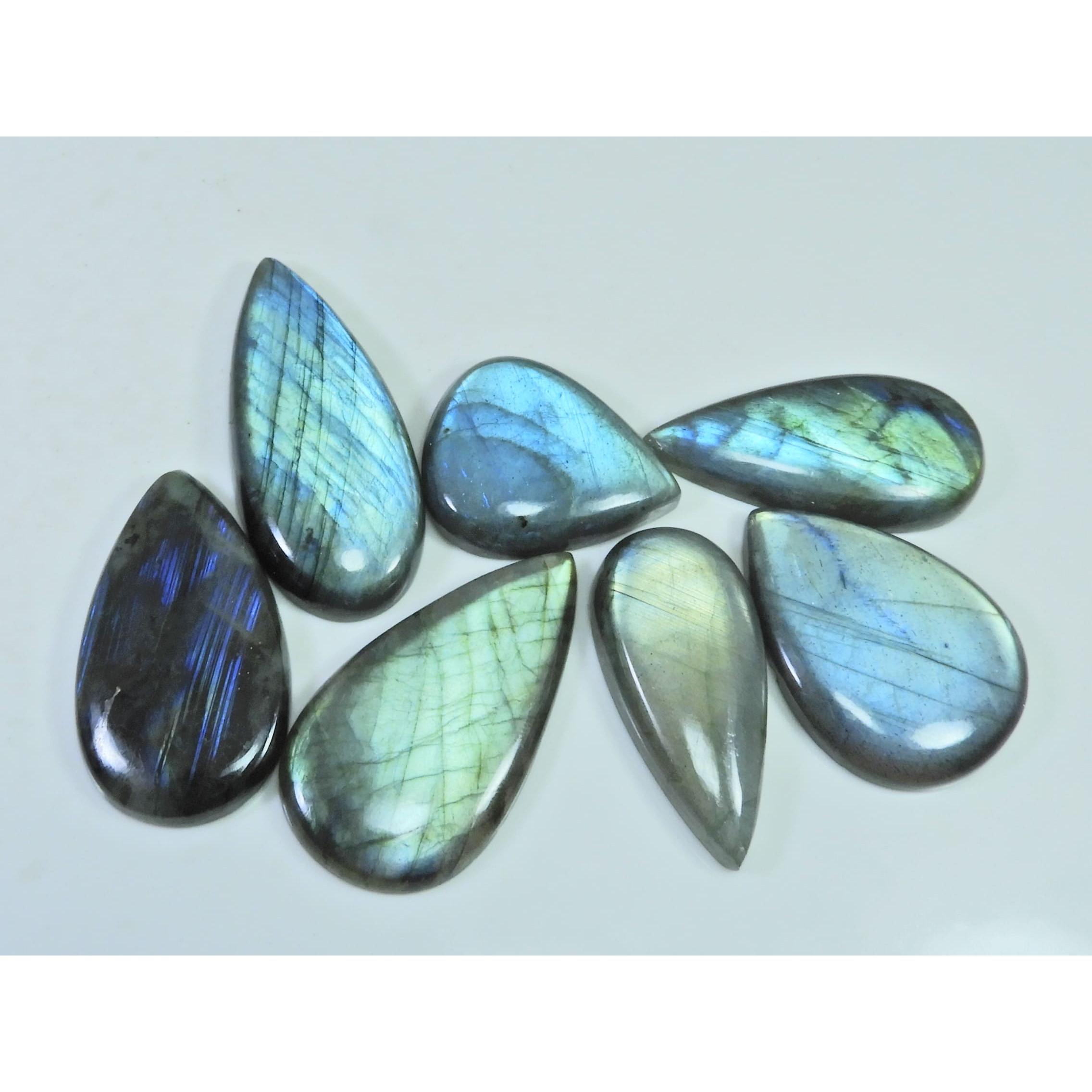 Natural Labradorite Green Multi Fire Pear Cabochon Loose Gemstone 07Pcs Lot LL-1113