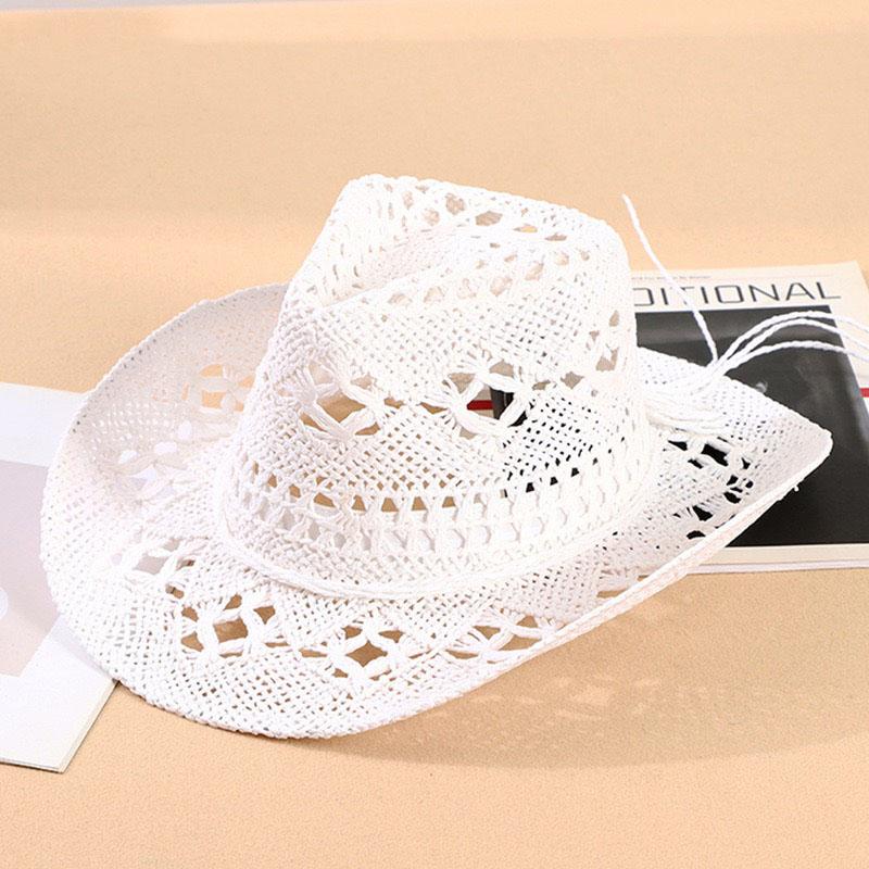 Straw Hat for Women Men Summer Handmade Classic Vintage Hollow Out  Western Curled Wide Brim Sun Hat Fishing Hat Climbing Cap