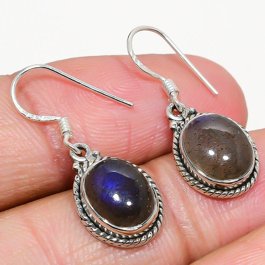 Natural Labradorite Gemstone 925 Solid Sterling Silver Gift Earring 1.25" M8u00