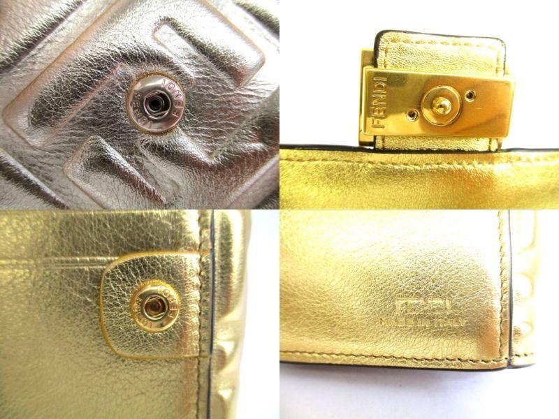 Authentic FENDI Zucca Gold Leather Bifold Wallet Conpact Wallet #9708  Refurbished