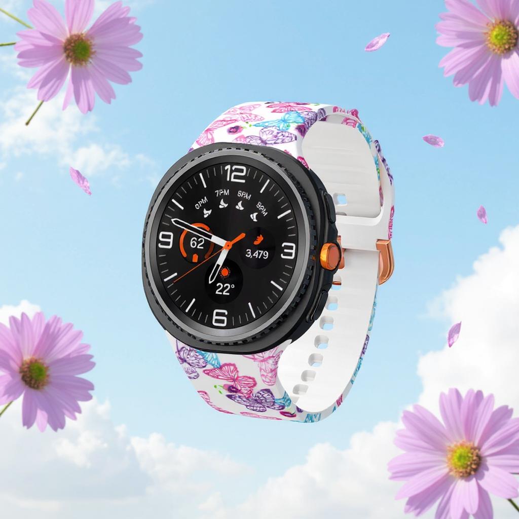 Blommiga Designrem för Samsung Galaxy Watch 8 40 44mm Färgstarkt Silikon Sportband för Galaxy 8 Classic 46mm Solros Leopard