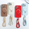 For iPhone 16 Pro Max Luxury Magsafe Magnetic Holder With Lanyard Liquid Silicone Phone Case For iPhone13 14 15 Protective Cover