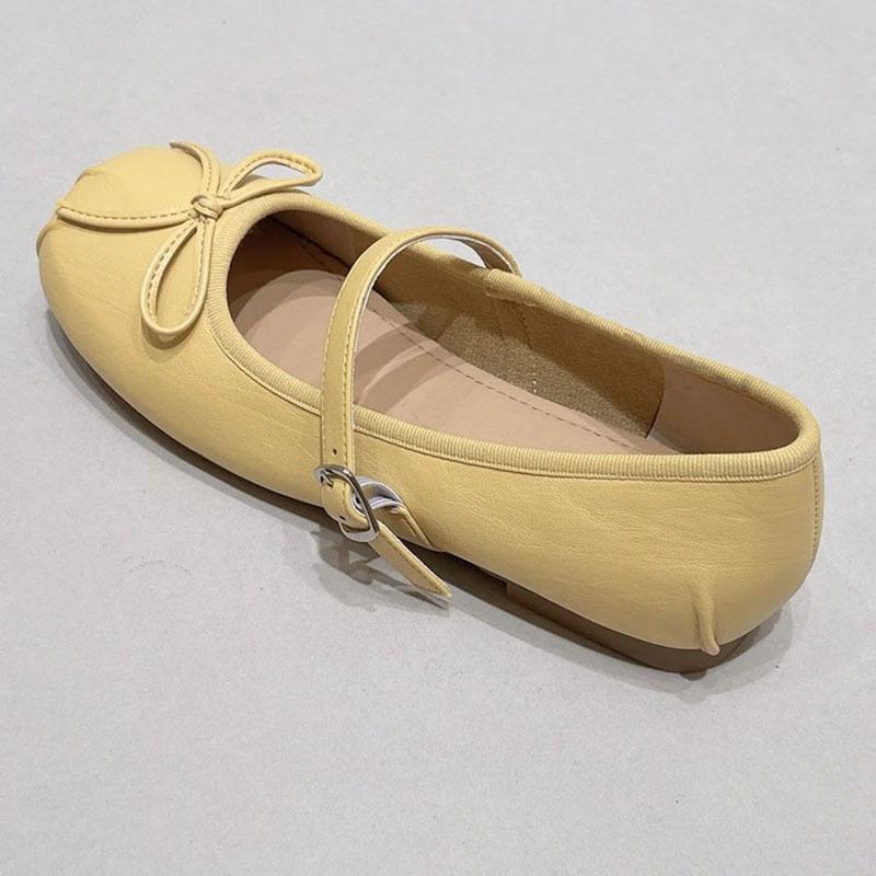 

Версия из овчины ~ внутренняя высота увеличивается плоский бант одиночные туфли Мэри Джейн 2025 новый темперамент нежные балетки женские 40 жёлтый