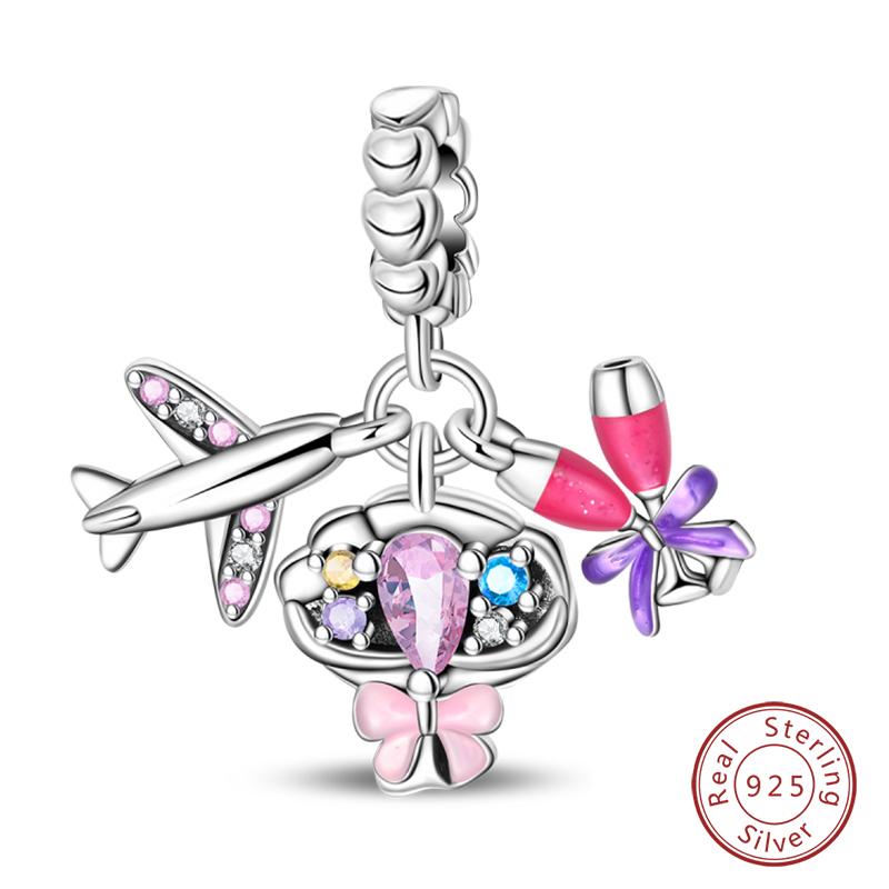 100% Copper Cute Little Bear Butterfly Flamingo Charms Beads Rose Princess Pendants Fit Diy Bracelets Jewelry Gifts