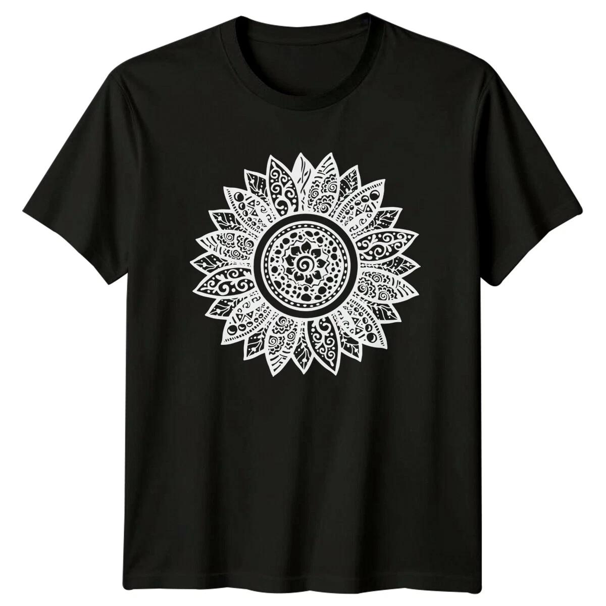 Zentangle Sunflower Flower Nature Graphic T-Shirt XXXL