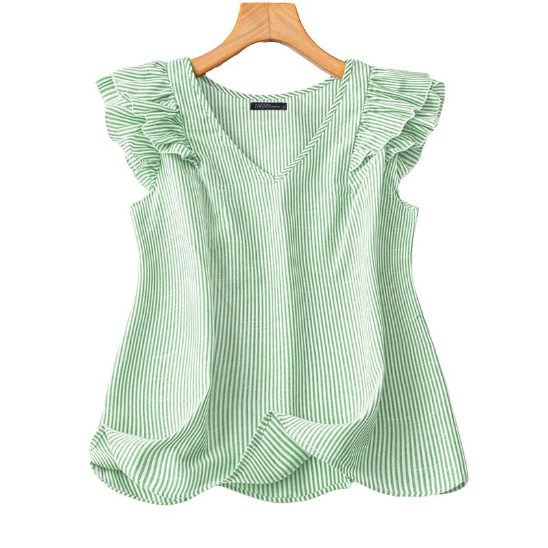 

ZANZEA Женские повседневные летние майки без рукавов в полоску с V-образным вырезом 4XL зелёный