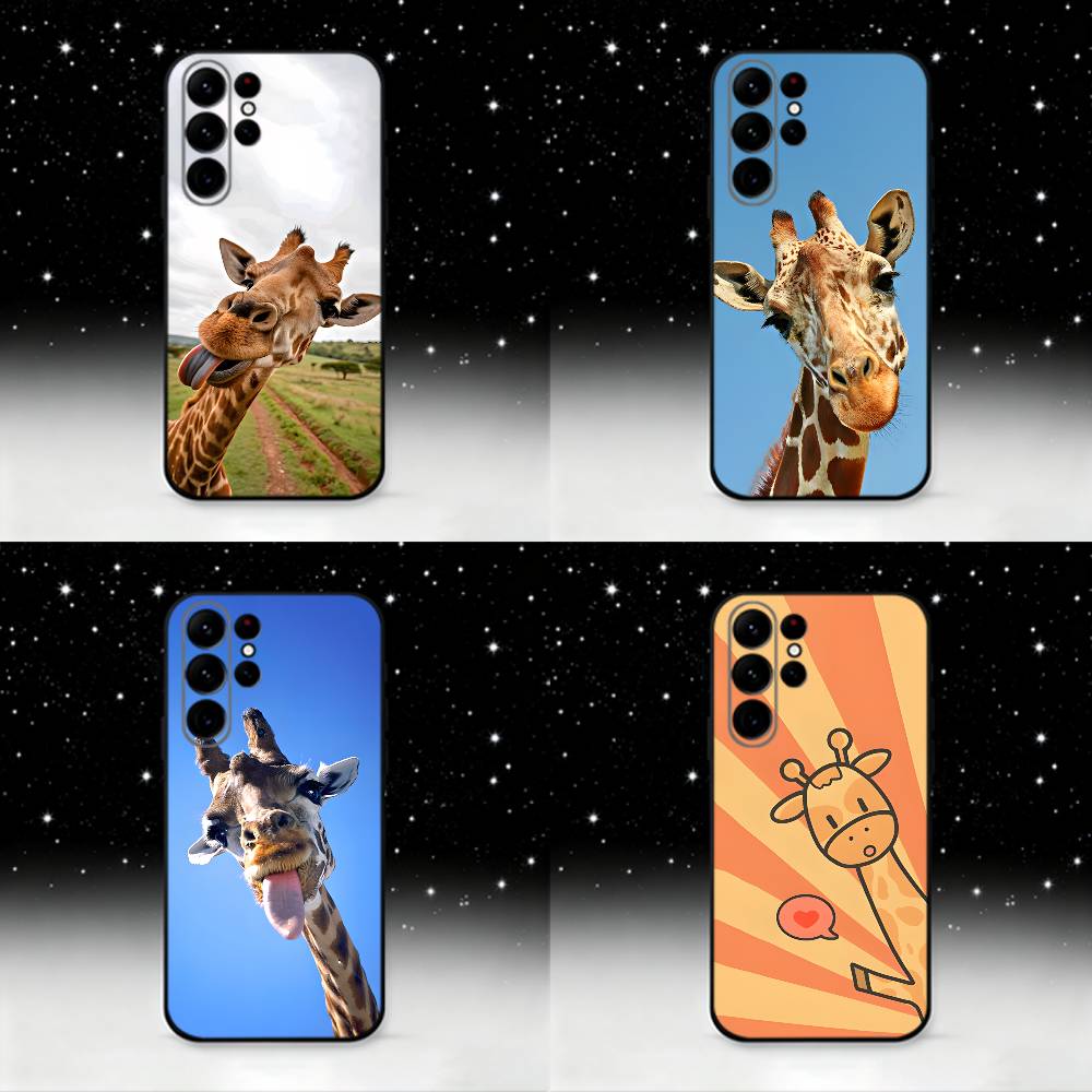 Giraffes Cute Animal Phone Case For Samsung S25,S24 Ultra,S20,S30 plus,S22 plus,S23,S30 Ultra 5G Silicone Black Shell