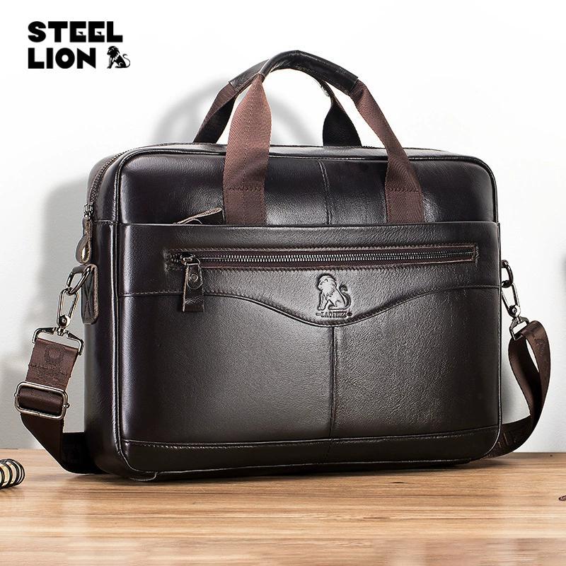 LAOSHIZI Men's Briefcase Male  Genuine Leather Messenger Bag Documents Bag Crossbody Bag