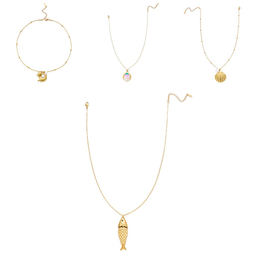 Ocean Style Stainless Steel Necklace With Shell Beads And Animal For Women And Men